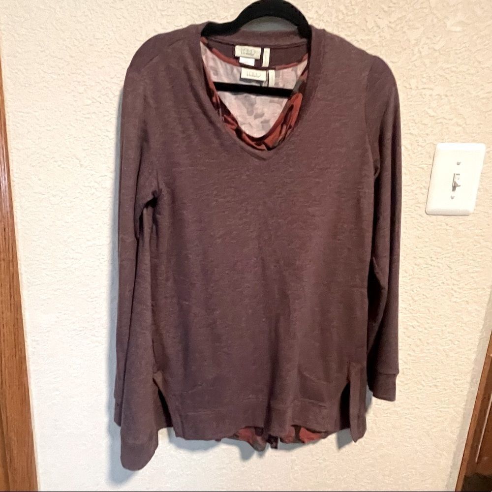 LOGO by Lori Goldstein- Purple Two Layer Top with Orange Camo Tank, Size S